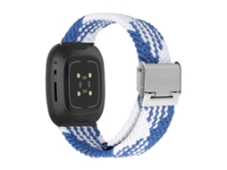Bracelete Pulseira Entrançada Flexível para Fitbit By Google Versa 3 Azul e Branco VEANXIN