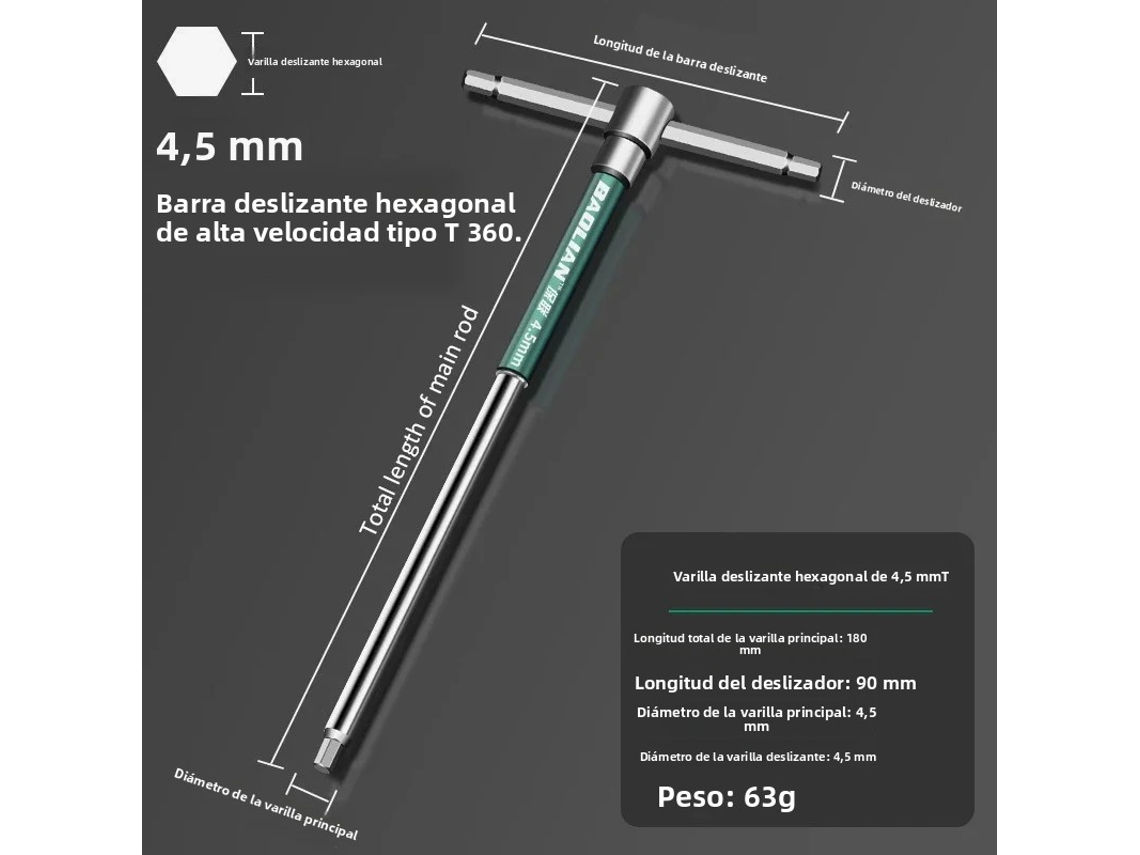 Chave Hexagonal Multifuncional MDUG Tipo T em Aço Inoxidável (4,5 Mm)