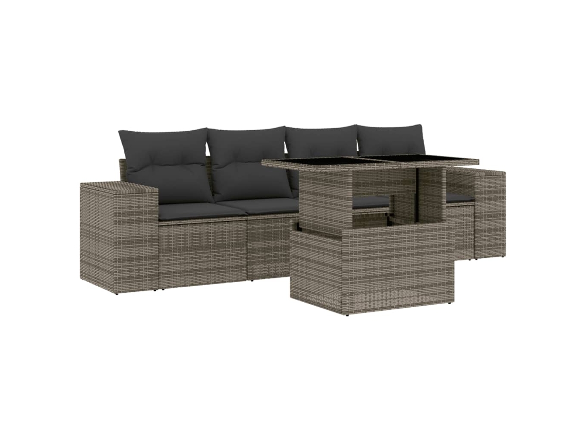 Conjunto de 5 Sofás de Jardim com Almofadões Vime Pe Cinzento MAISON EXCLUSIVE (5 pcs)