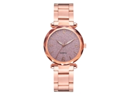 Relógio de Pulso Feminino com Pulseira de Aço Liga, Dial Redondo, Movimento de Quartzo (rosa)