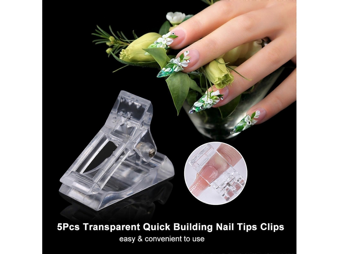 Set Of 5pcs Transparent Nail Gel Quick Building Tips Clips Finger Extension Uv Led Plastic Builder Clamps Ma Nicure Art Tool Kit GOKOCO
