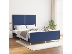 Estrutura De Cama Sem Colchão 140x190 Cm Tecido Azul