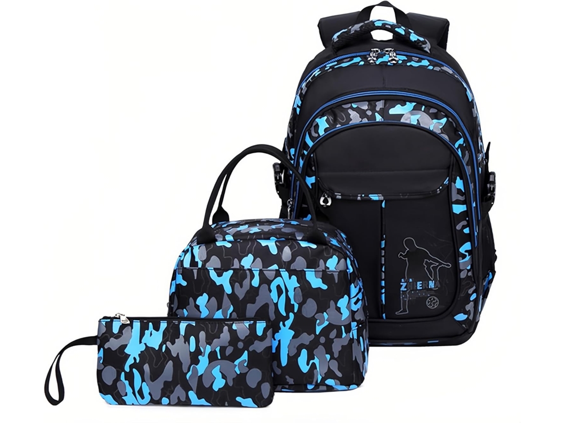 Conjunto De Mochila Escolar Infantil, Portátil Até 14 Polegadas, Material Nylon, Impermeável, Com Lancheira E Estojo Elysve