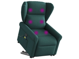 Vidaxl Poltrona Reclinável Elevatória De Massagens Tecido Verde-escuro