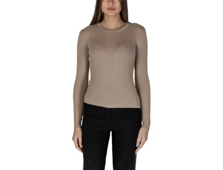 Top De Mulher Vila Clothes Knitwear Vimullie Neck Rib Knit Pb Bege (m)