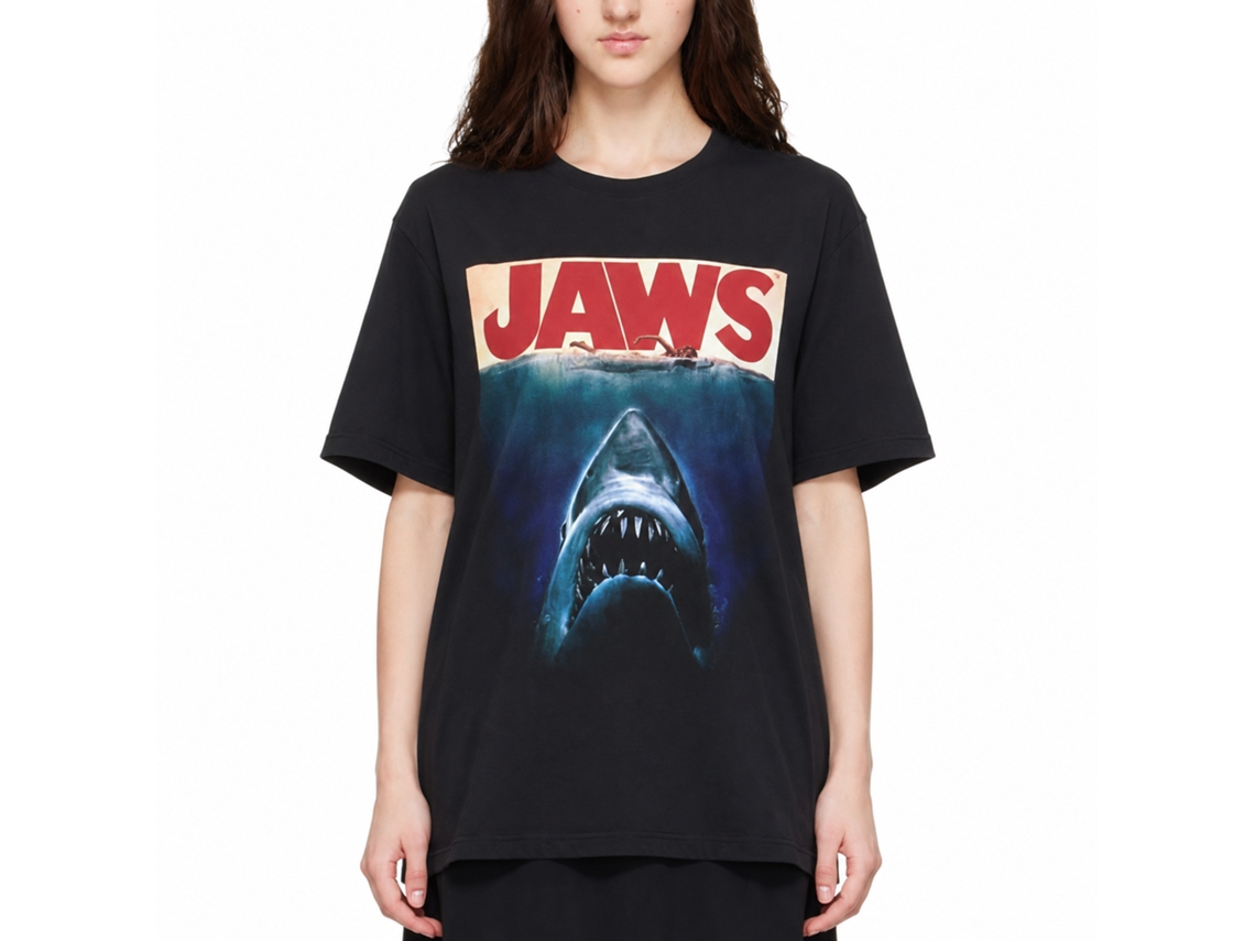 Rockinstone Jaws Movie Poster Again Black Adult T-shirt Size:s