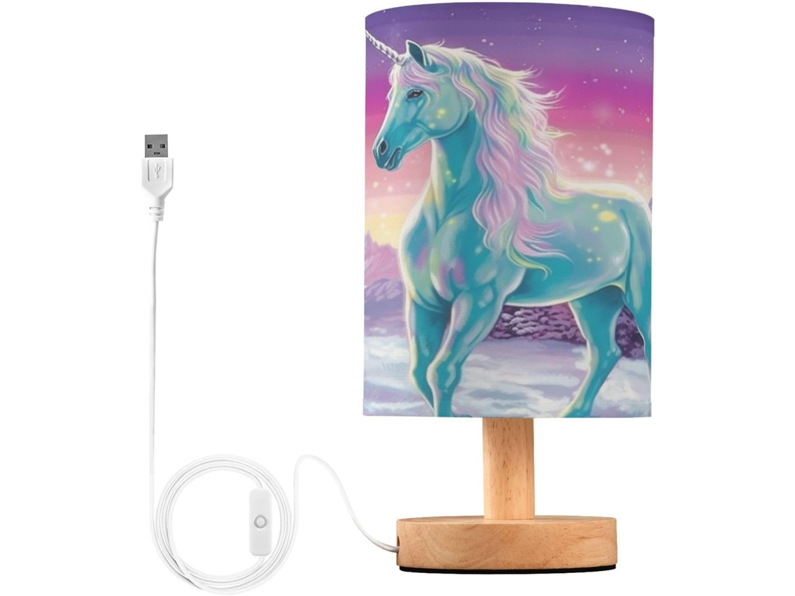 Luminária De Mesa Mnsruu Para Quarto, Sala De Estar, Luminária De Cabeceira Unicórnio Arco Íris Com Portas Carregamento