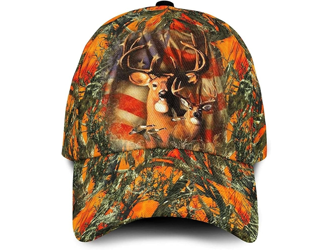 Boné Snapback Unissex, Trucker Vintage Hip Hop Ajustável, de Caça Ao Pôr do Sol com Chifres Secos Laranja,