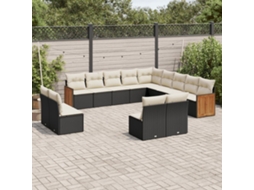 Vidaxl 13 Pcs Conjunto De Sofás De Jardim Com Almofadões Vime Pe Preto