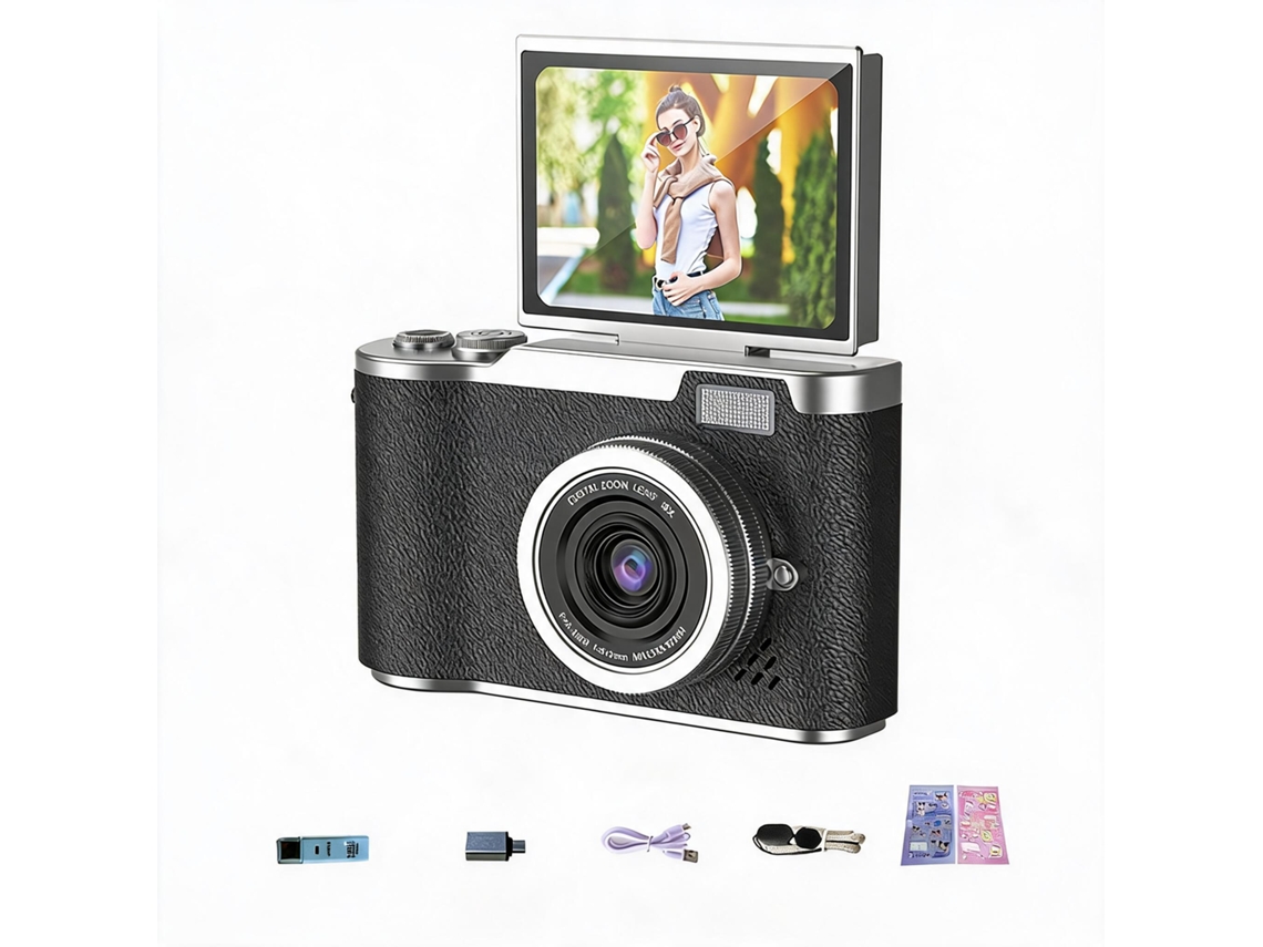 Câmera Digital Flip-screen De Alta Definição, Modelo Ccd Retro Básico Para Estudantes Preto