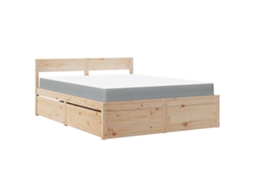 Cama com Gavetas e Colchão 160x200 Cm Pinho Maciço MAISON EXCLUSIVE