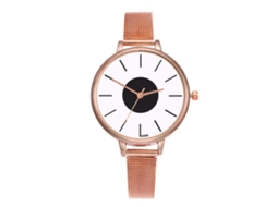 Relógio de Pulso Feminino Zhoulianfa de Quartzo com Pulseira de Malha Causal Simples Dourado Rosa