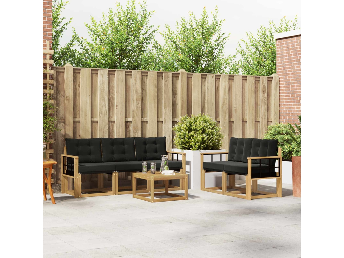 Vidaxl Conjunto De Sofás Para Exterior 6 Unid. Branco E Preto