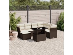 Vidaxl 8 Pcs Conjunto Sofás De Jardim C/ Almofadões Vime Pe Castanho