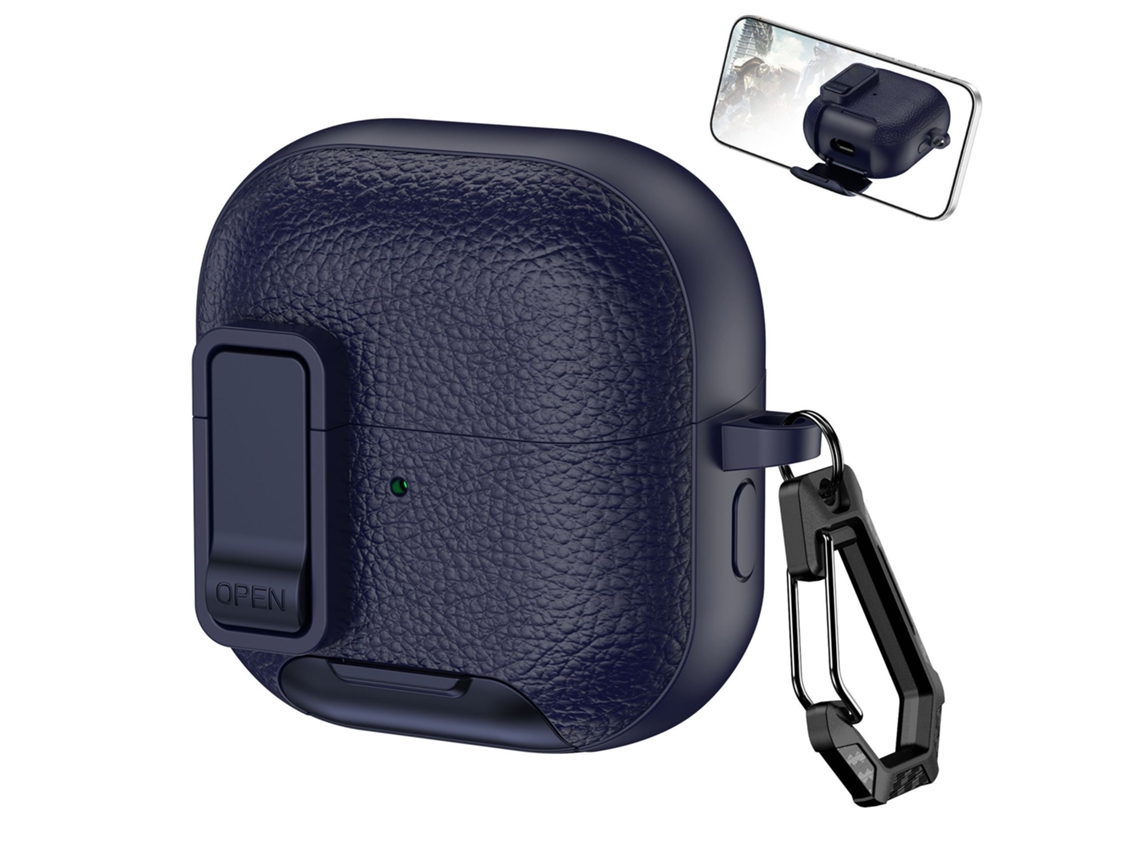 Capa em Couro Vegano PANOONA para Huawei Freeclip2, com Mosquetão, compatível com Carregamento Sem Fio, Azul