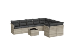 Maison Exclusive - 10 Pcs Conj. Sofás Jardim Com Almofadões Vime Pe Cinzento-claro