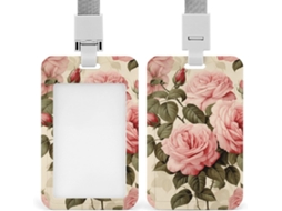Porta Crachá Com Cordão, Estampa De Rosa Pêssego, Feito De Plástico Impermeável, Ideal Trabalho, Escritório