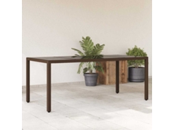 Vidaxl Mesa De Jardim Com Tampo De Vidro 190x90x75 Cm Vime Pe Castanho