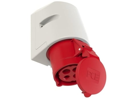 Tomada Saliente Industrial Fêmea Vermelha com Aba 32A 4P 400V 6H Ip44 PCE 124-6