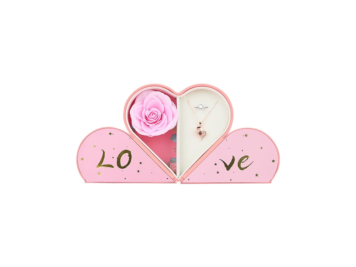Caixa De Jóias Rosa Conjunto De Presente De Colar Coração Várias Cores 30x20x10cm