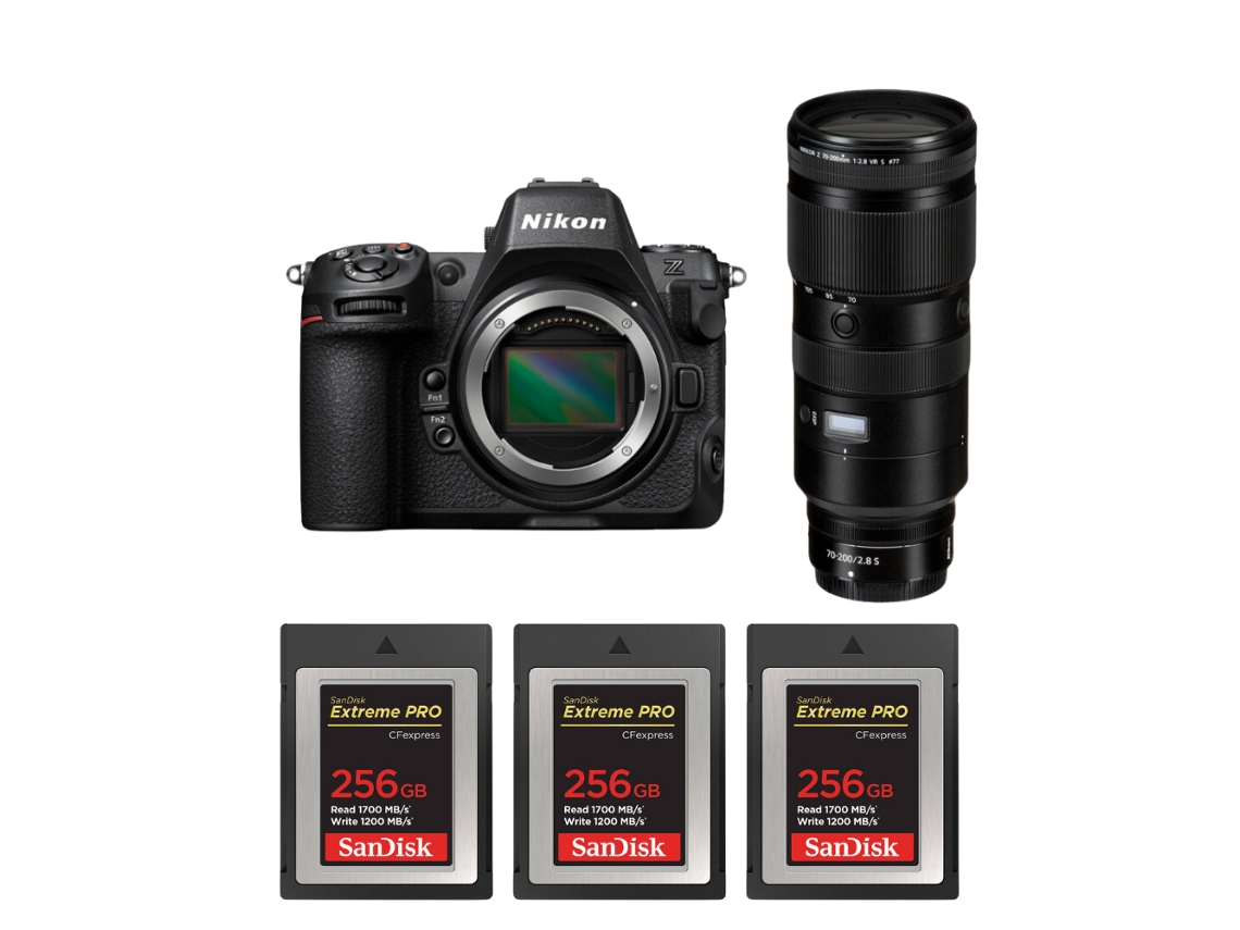 Z8 + Z 70 200mm F/2.8 Vr S + 3 Sandisk 256gb Extreme Pro Cfexpress Type B Máquina Fotográfica Híbrida Full frame + Ebook Pricedirect NIKON