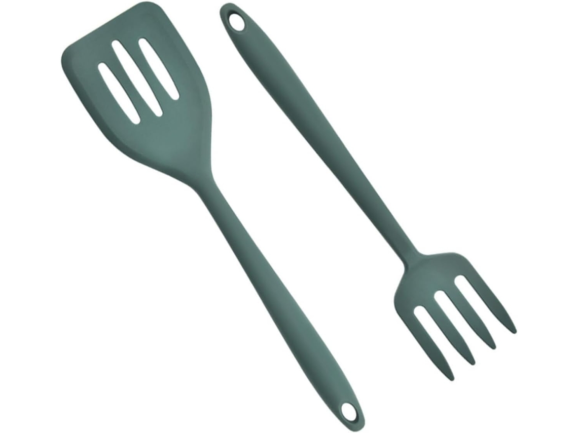 Conjunto De Espátula E Garfo Silicone Para Cozinhar