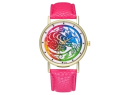 Reloj De Cuero Pu Moda Hombre Mujer Dial Redondo Patrón Animal Cuarzo (rojo Rosa)
