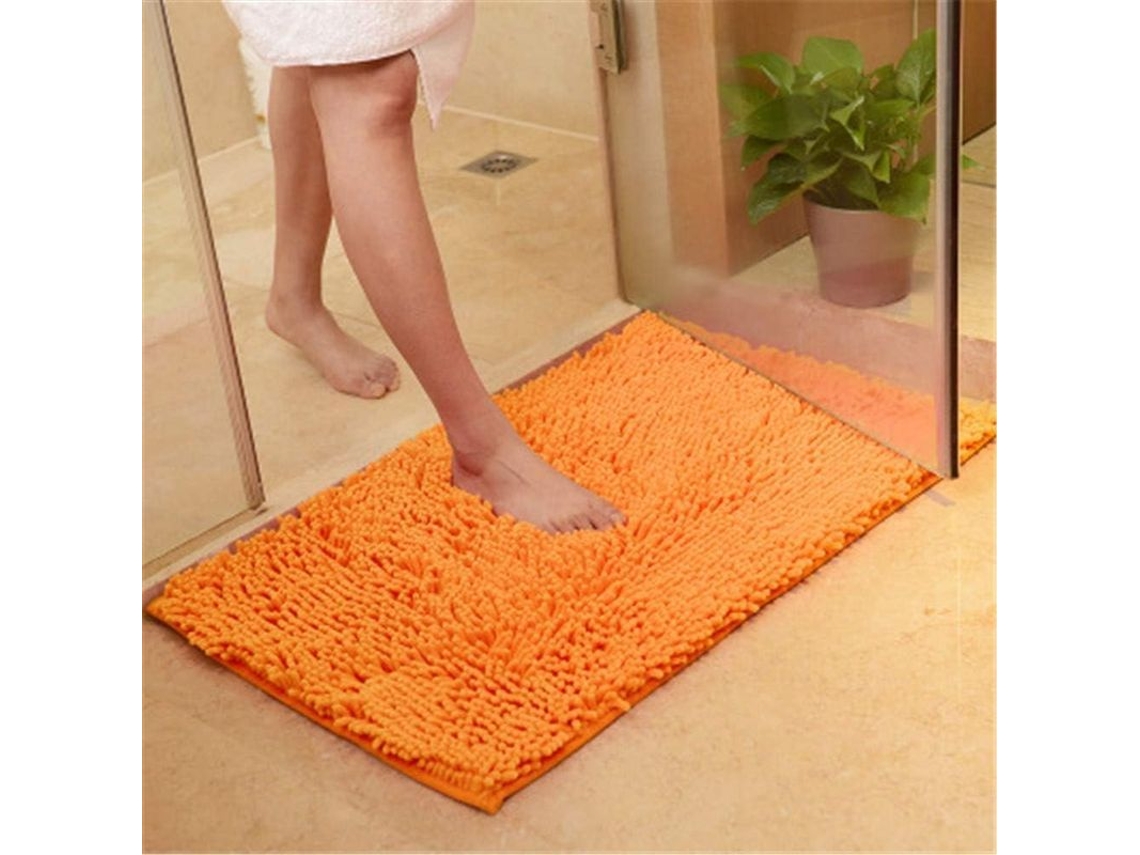 Tapete De Banho Absorvente Suave Chenille Microfibra Antideslizante Lavável À Máquina Laranja 40x60cm