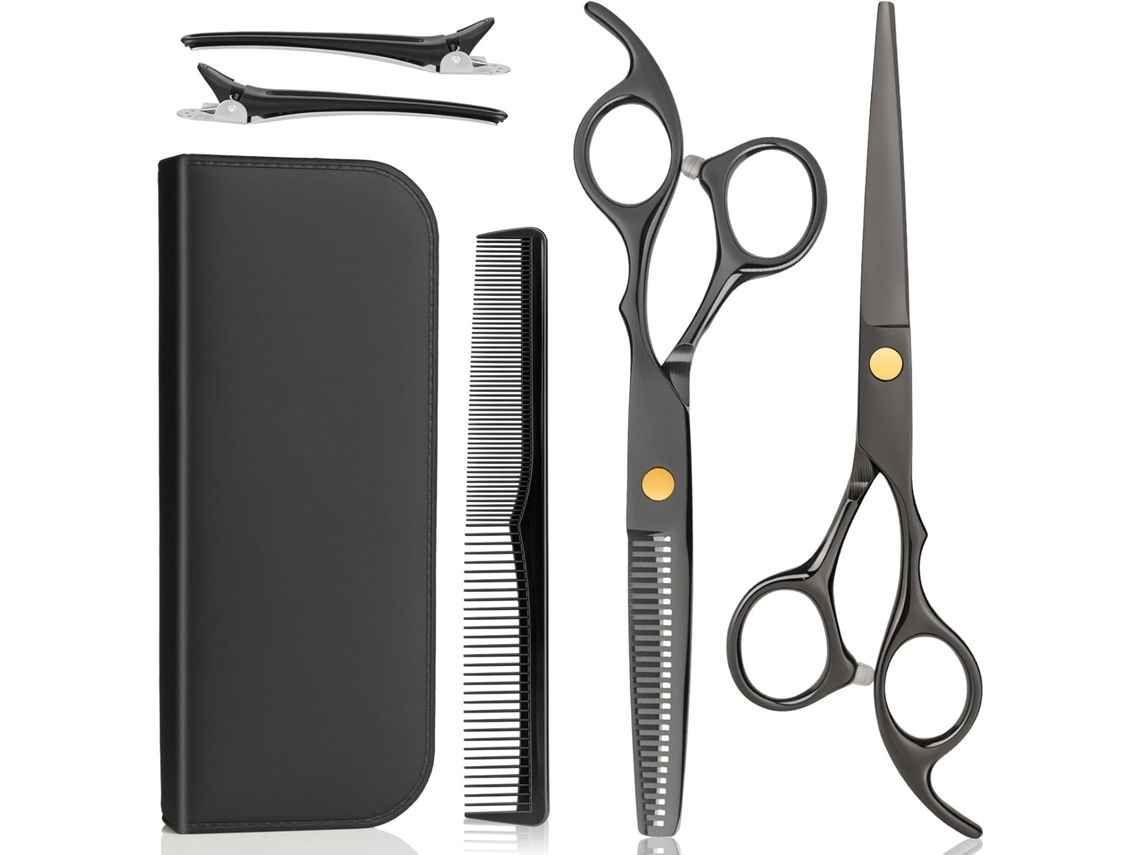 Kit De Tesoura De Corte Cabelo, 6pcs Ferramenta Profissional Para Corte De Cabelo (preta) Cuich