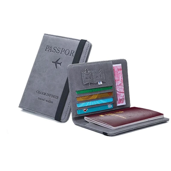 Carteira Porta-passaporte De Viagem Com Proteção Rfid, Cinza, Pacote Com 1 Unidade