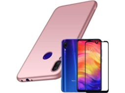 Kit Capa e Película Vidro 5D Full Cover Xiaomi Redmi 7 SlimShield Rosa