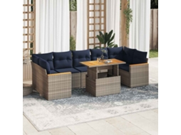 Vidaxl 8 Pcs Conjunto Sofás De Jardim C/ Almofadões Vime Pe Cinzento