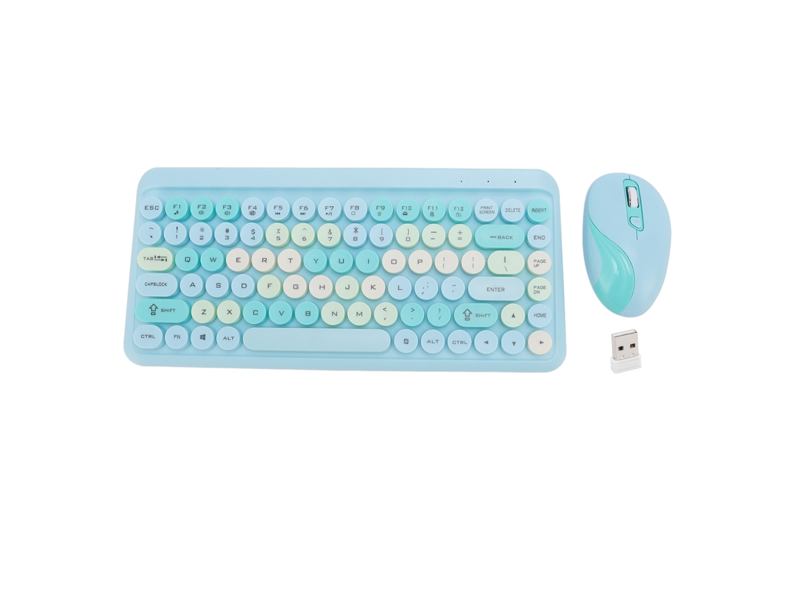 Conjunto De Teclado E Mouse Com Teclas Redondas Retrô Sem Fio 2.4g