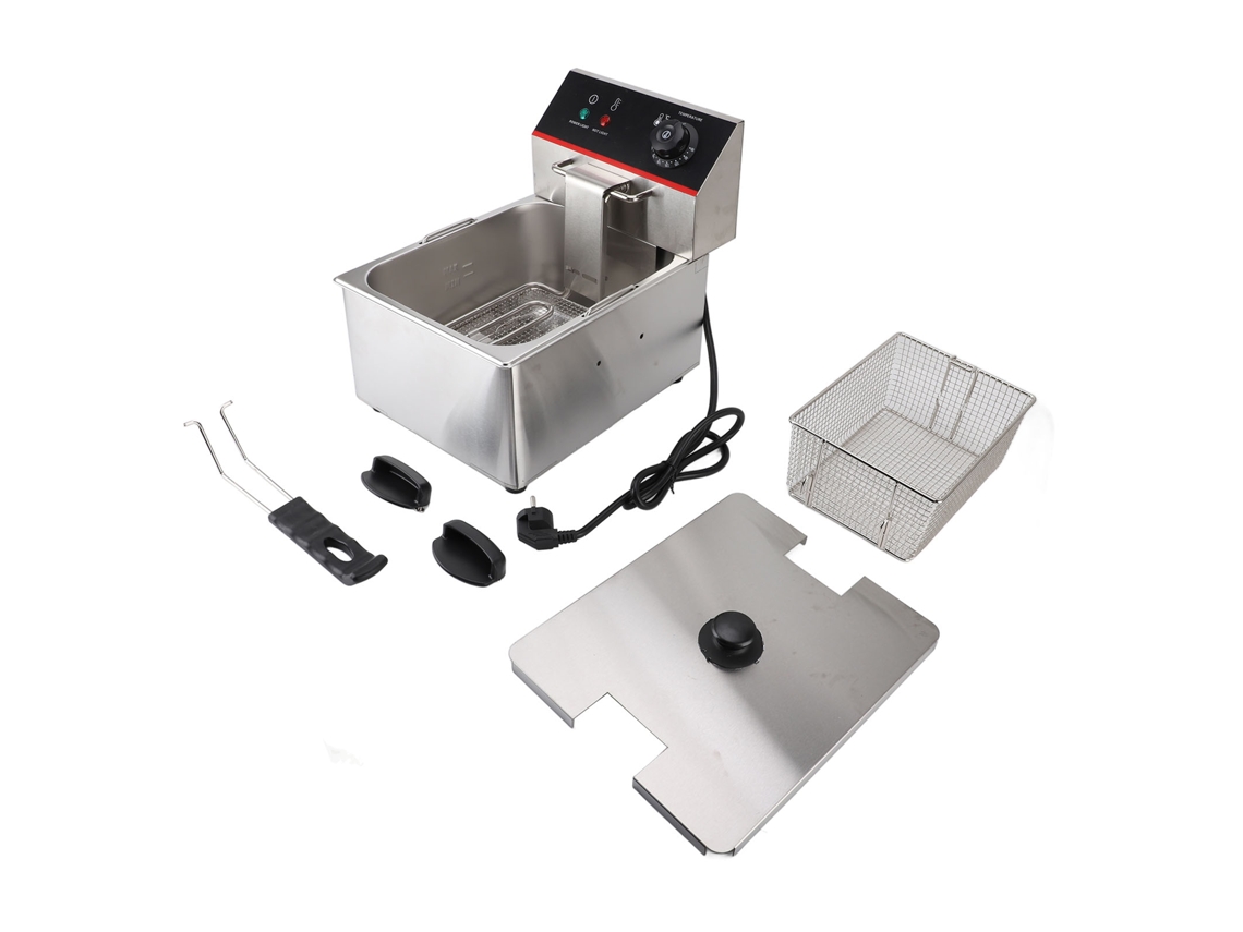 Frigideira elétrica 3000W, cesto, 6L, alumínio, temperatura controlada, restaurante LAXISCREED