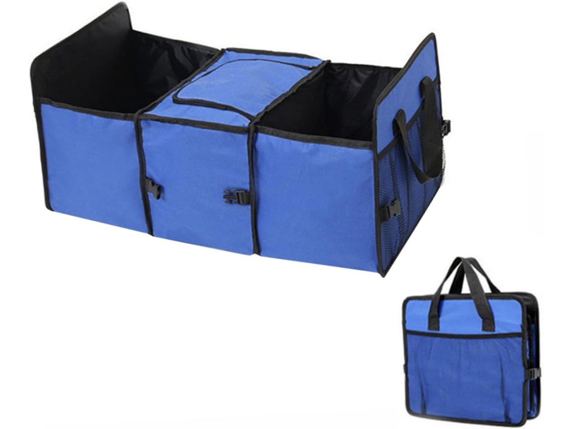 Organizador térmico para porta-bolsas de carro em tecido Oxford azul.