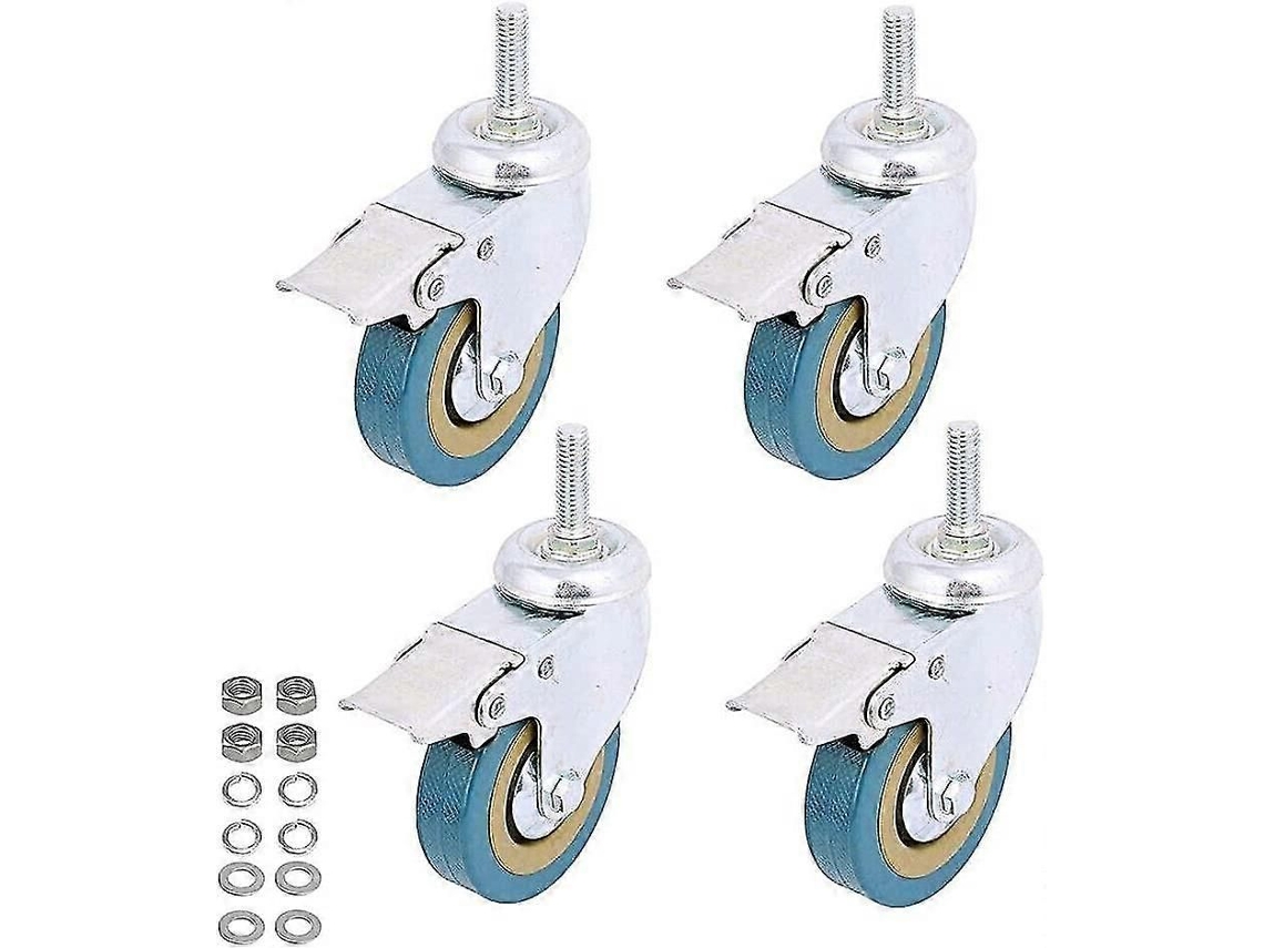 Conjunto De 4 Rodízios Giratórios De 3 Polegadas Com Haste Roscada, Roda De Poliuretano Sem Marcação Com Travão (haste Roscada: 12x30mm)