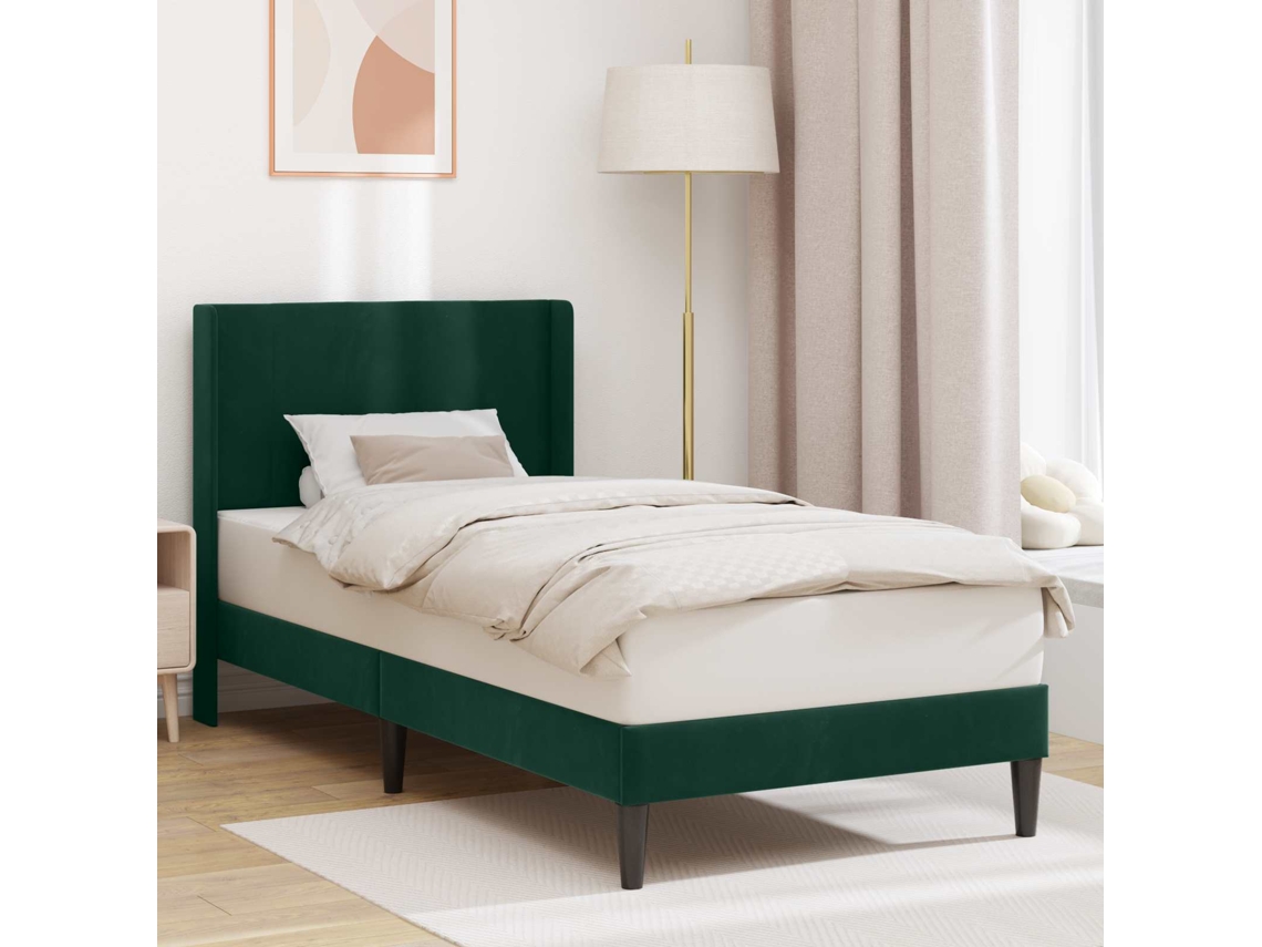 Vidaxl Estrutura Da Cama Com Cabeceira Verde-escuro 90 X 190 Cm Veludo