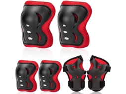 Conjunto Proteção Infantil 3em1 Joelheiras Cotoveleiras Pulso 6 Peças Estampa Borboleta Preto Vermelho