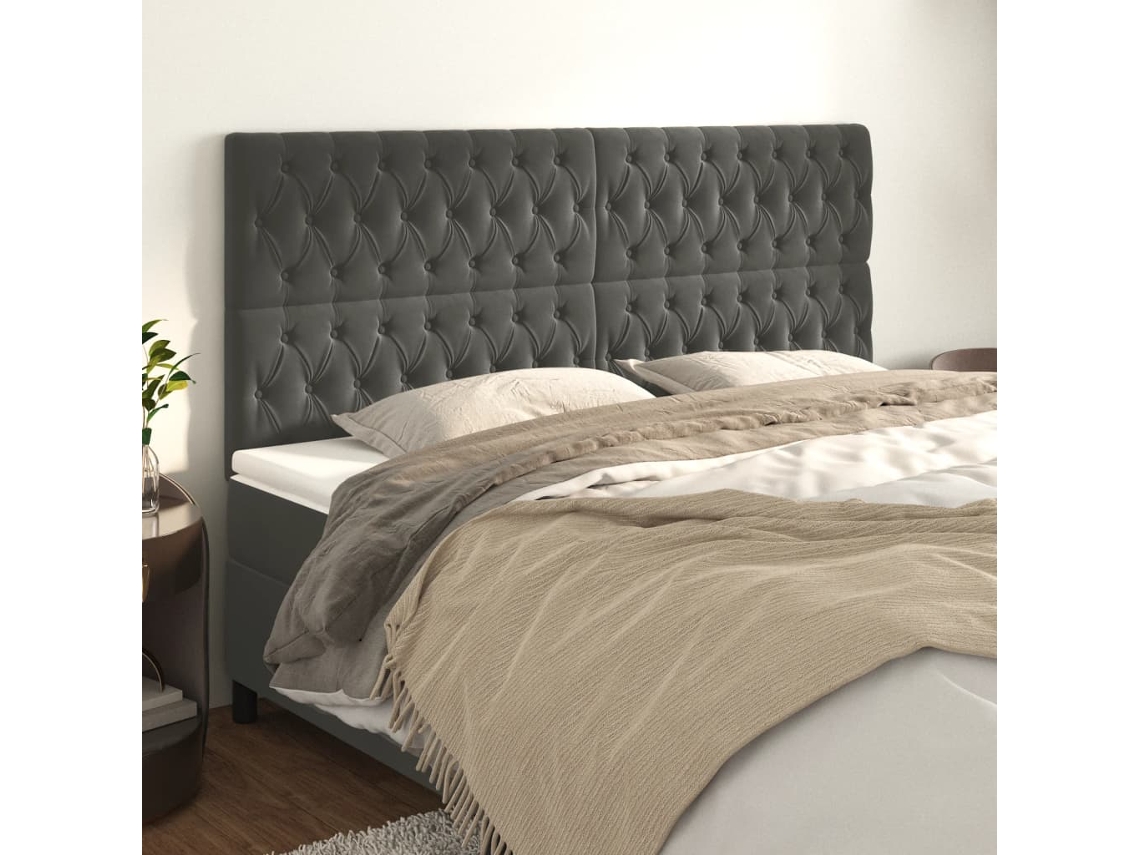 Cabecero de terciopelo de 4 piezas 100x7x78/88 cm gris oscuro
