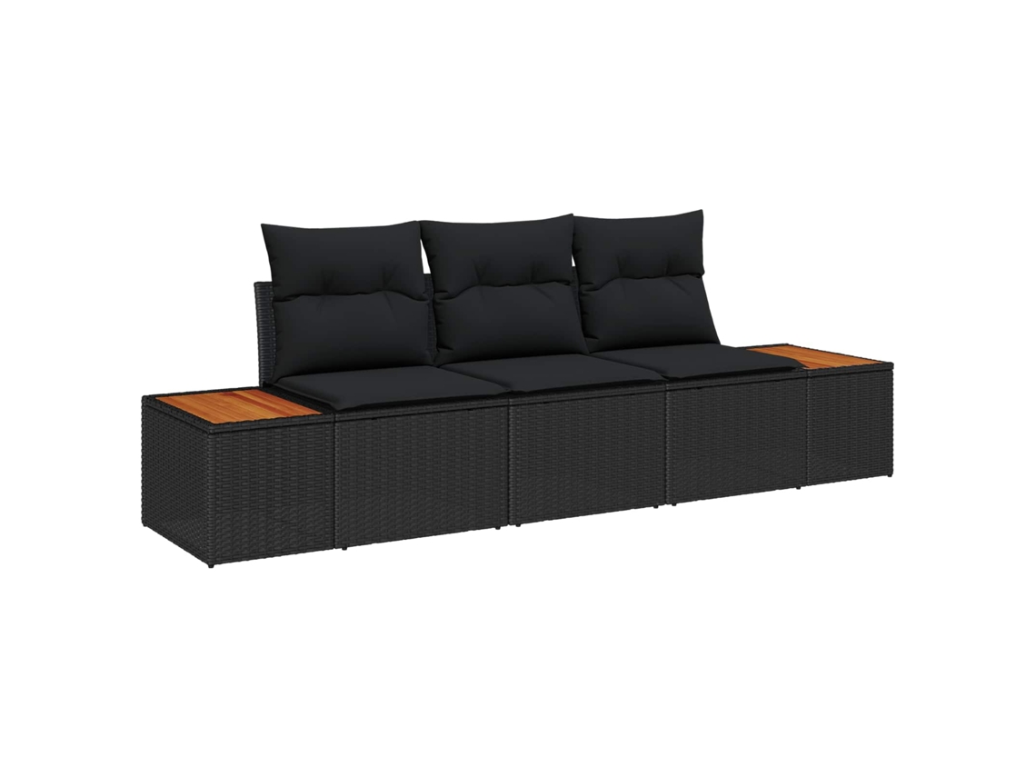 Vidaxl Conjunto De Sofá De Jardim 3 Unid. Preto Vime Pe