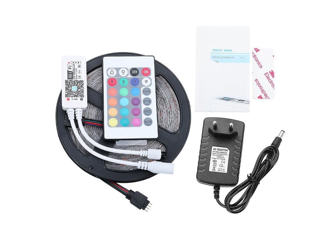 Lurelia Fita Led Rgb 5 M, Smd 2835, 300 Luzes, 24 Botões, Dc 12 V, 24 W, Wi-fi, Voz, App, Comando Remoto, Sincronização Musical, Resistente À Água