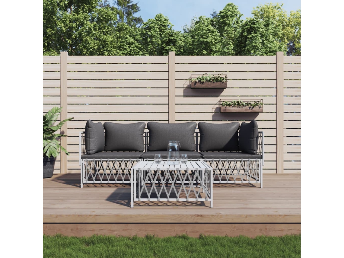 4 Pcs Conjunto Lounge De Jardim Com Almofadões Aço Branco Dkd Home Decor