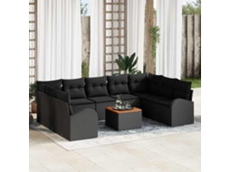 Vidaxl Conjunto de Sofá de Jardim 10 Pcs Preto Vime Pe