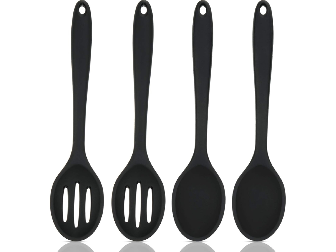 Conjunto de Escumadeira Antiaderente de 4 Peças de Silicone Antiaderente Escumadeira Grande de Silicone para Servir Preto ZMDECQNA