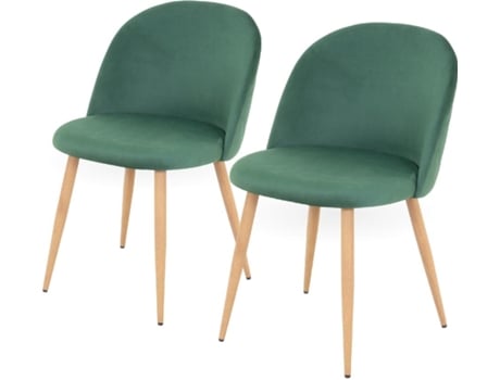 MOG CASA - Conjunto de Cadeiras Bellamy, Veludo Verde, Pés em Madeira, Estilo Sofisticado, Ideal para Sala de Jantar e Cozinha