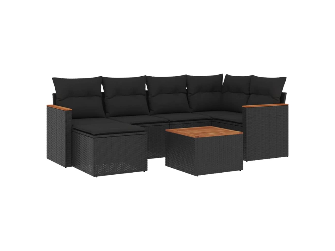 Conjunto de 7 Sofás para Jardim com Almofadões Vime Pe Preto MAISON EXCLUSIVE (7 pcs)