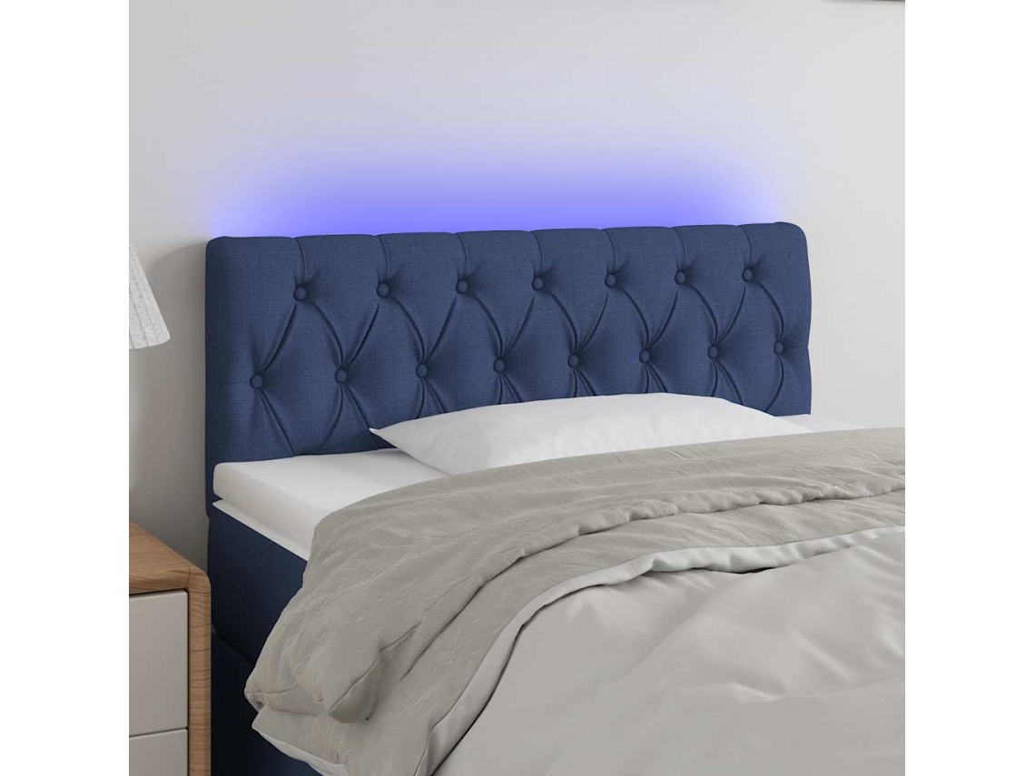 Vidaxl Cabeceira de Cama C/ Luzes Led Tecido 100x7x78/88 Cm Azul