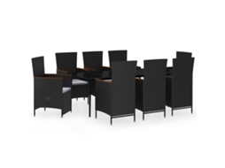 Maison Exclusive - 9 Pcs Conjunto De Jantar Para Jardim Com Almofadões Preto