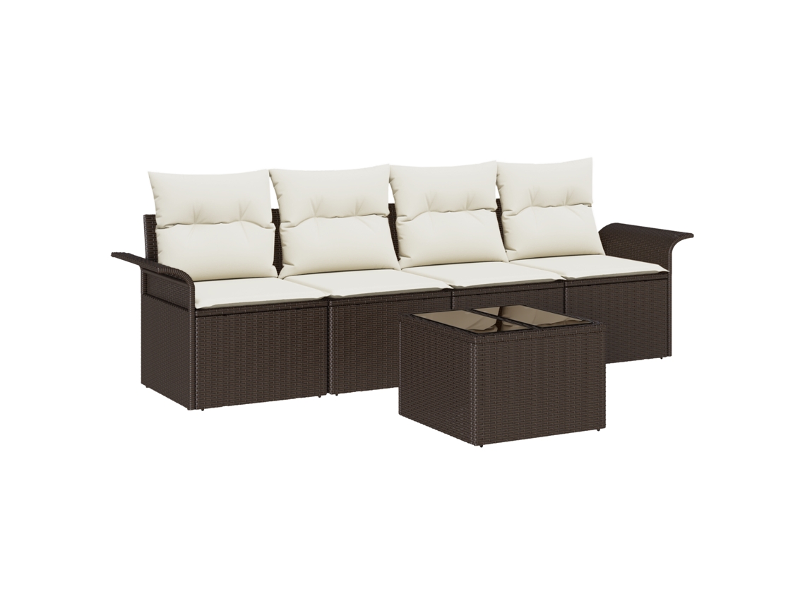 Conjunto 5 Conjunto De Sofá De Jardim Vidaxl Castanho Vime Pe (55 X 55 X 37 Cm)