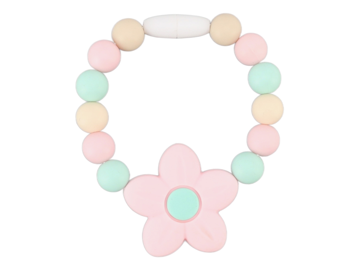 Primerox bracelete de Dentição para Bebê em Silicone com Pérolas Redondas e Flor Forma Brinquedo Mordedor